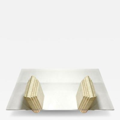 Travertine Double Pedestal and Glass Dining Table Italy 1970