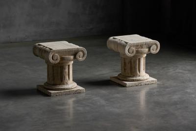 Travertine Ionic Pedestal Side Tables Italy Late 20th Century