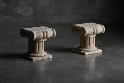 Travertine Ionic Pedestal Side Tables Italy Late 20th Century
