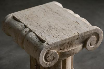 Travertine Ionic Pedestal Side Tables Italy Late 20th Century