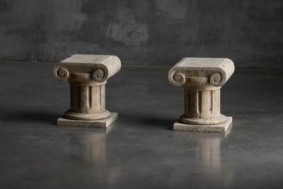 Travertine Ionic Pedestal Side Tables Italy Late 20th Century