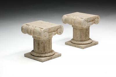 Travertine Ionic Pedestal Side Tables Italy Late 20th Century