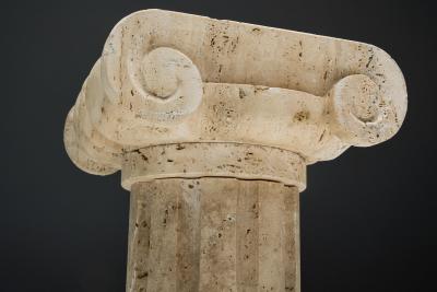 Travertine Ionic Pedestal Side Tables Italy Late 20th Century