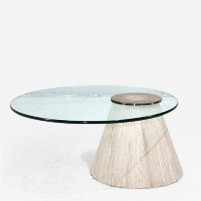 Travertine and Brass Cantilevered Coffe Table by La Rosa Italy 1960