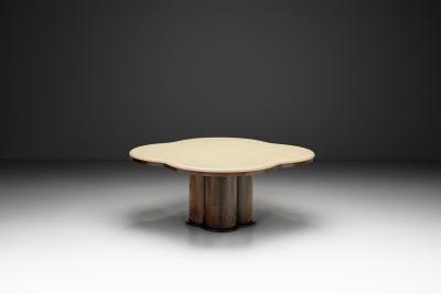 Travertine and Wood Coffee Table France 1970s