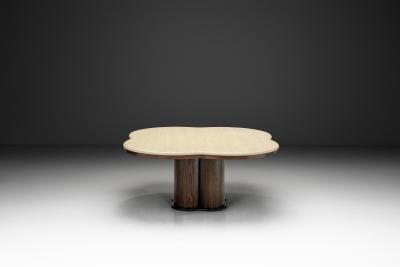 Travertine and Wood Coffee Table France 1970s