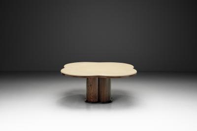 Travertine and Wood Coffee Table France 1970s