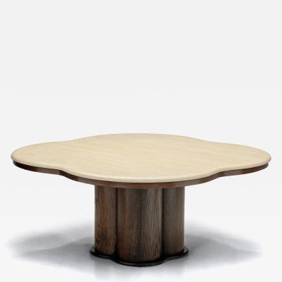 Travertine and Wood Coffee Table France 1970s