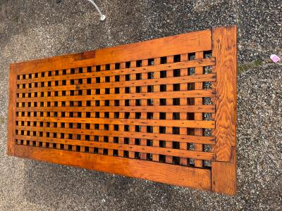 Trestle Base Coffee Table Oak with Vintage Ship Grate Top