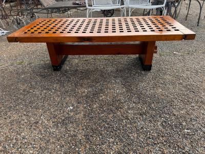 Trestle Base Coffee Table Oak with Vintage Ship Grate Top