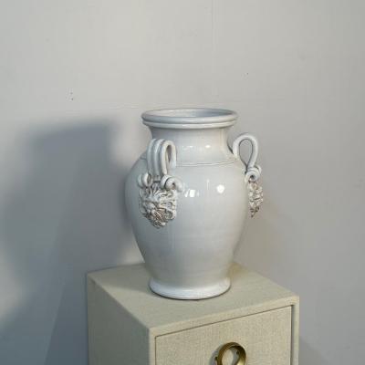 Tri Handle Large White Ceramic Jug Vase Pottery