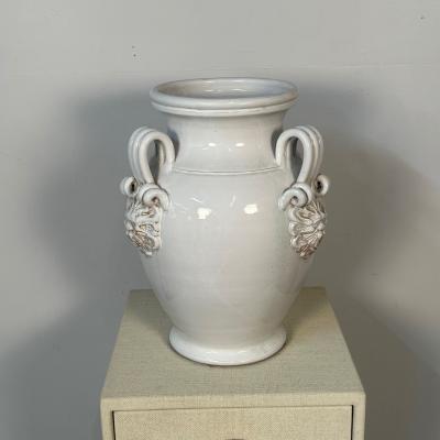 Tri Handle Large White Ceramic Jug Vase Pottery