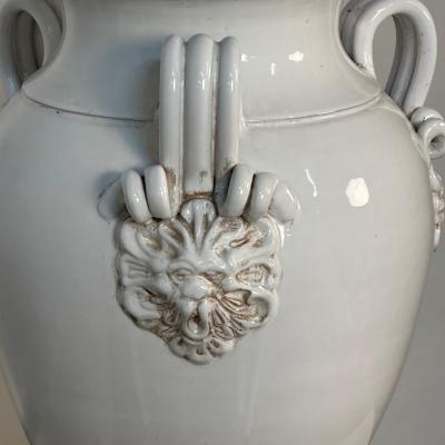 Tri Handle Large White Ceramic Jug Vase Pottery
