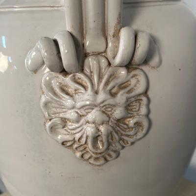 Tri Handle Large White Ceramic Jug Vase Pottery