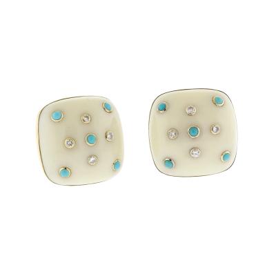 Trianon 14kt Gold Turquoise and Diamond Clip on Earrings