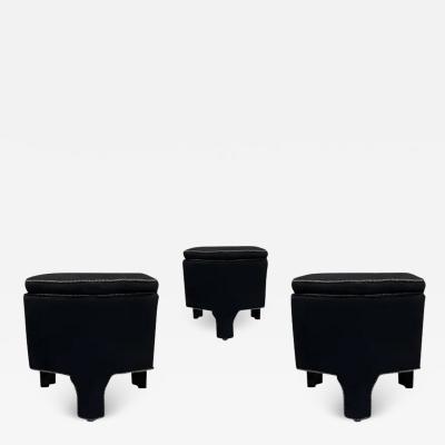 Trio of Mid Century Modern Upholstered Stools or Benches in Hexagonal Form