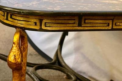 Trouvailles Toile Coffee or Low Table Gilt Metal Base and Corner Stork Heads