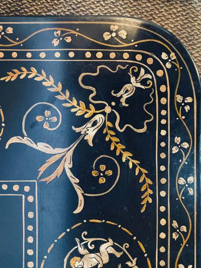 Trouvailles Toile Coffee or Low Table Gilt Metal Base and Corner Stork Heads