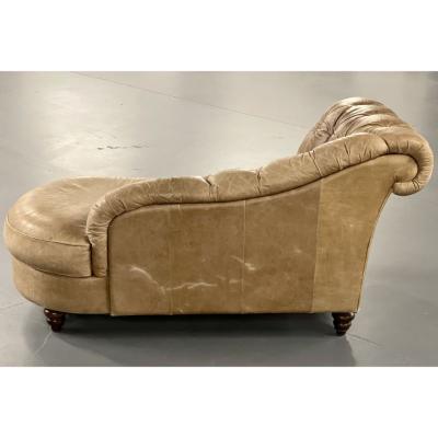 Tufted Patinated Vintage Leather Chaise Lounge from Sweden Daybed