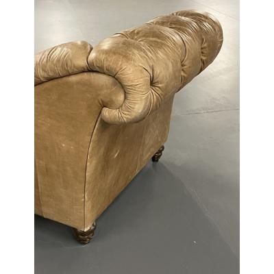 Tufted Patinated Vintage Leather Chaise Lounge from Sweden Daybed