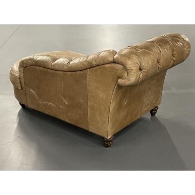 Tufted Patinated Vintage Leather Chaise Lounge from Sweden Daybed