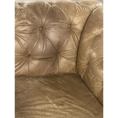 Tufted Patinated Vintage Leather Chaise Lounge from Sweden Daybed