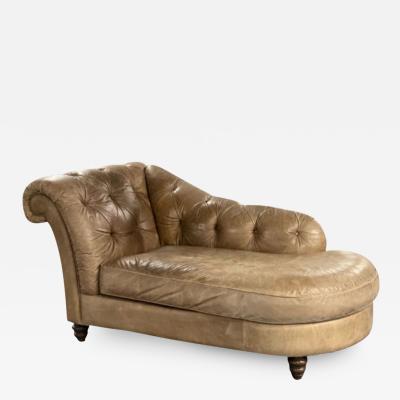 Tufted Patinated Vintage Leather Chaise Lounge from Sweden Daybed