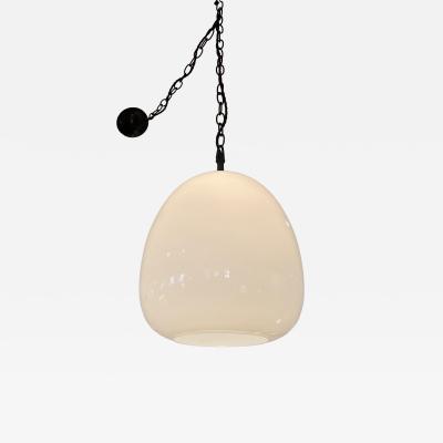 Tulip form white glass and bronze pendant
