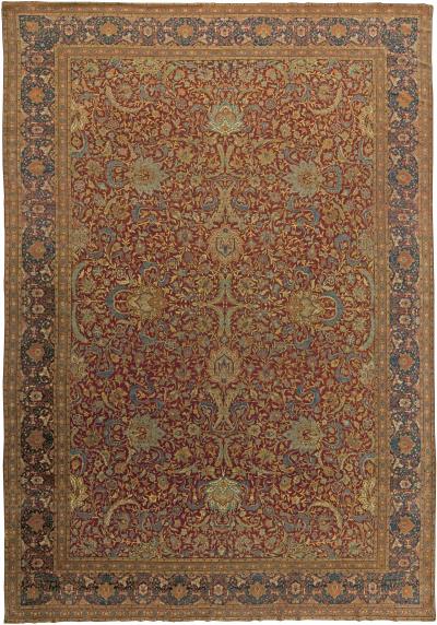 Turkish Hereke Antique Floral Red Green Blue Yellow Handmade Wool Rug