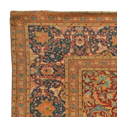 Turkish Hereke Antique Floral Red Green Blue Yellow Handmade Wool Rug