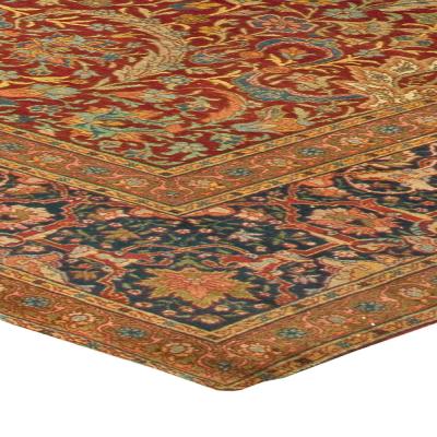 Turkish Hereke Antique Floral Red Green Blue Yellow Handmade Wool Rug