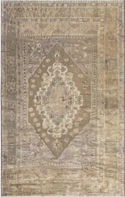 Turkish Oushak Brick Red Terracotta Deep Blue and Gold Wool Rug