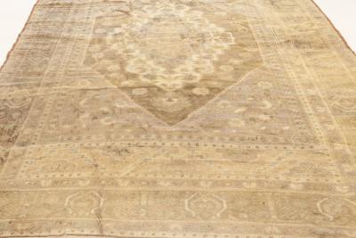Turkish Oushak Brick Red Terracotta Deep Blue and Gold Wool Rug