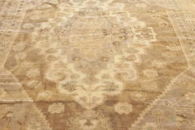 Turkish Oushak Brick Red Terracotta Deep Blue and Gold Wool Rug