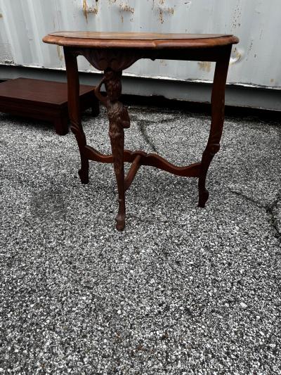 Turn of the Century Figural Louis XV Style Demilune Table