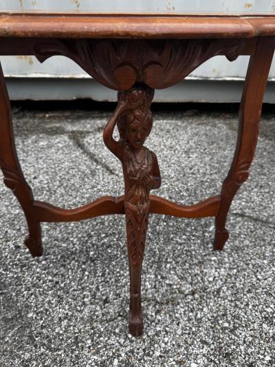 Turn of the Century Figural Louis XV Style Demilune Table