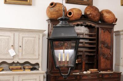 Turn of the Century French Iron and Glass Lantern Wired for the USA