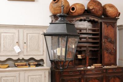 Turn of the Century French Iron and Glass Lantern Wired for the USA
