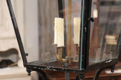 Turn of the Century French Iron and Glass Lantern Wired for the USA