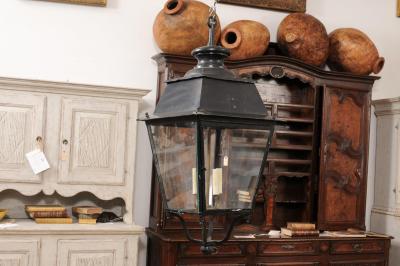 Turn of the Century French Iron and Glass Lantern Wired for the USA