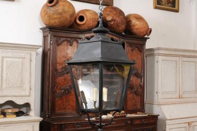 Turn of the Century French Iron and Glass Lantern Wired for the USA