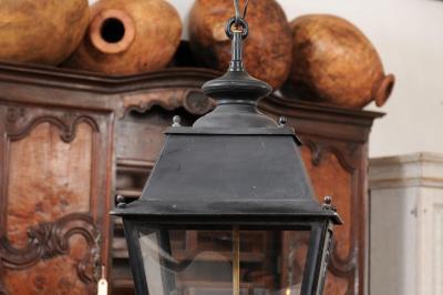 Turn of the Century French Iron and Glass Lantern Wired for the USA
