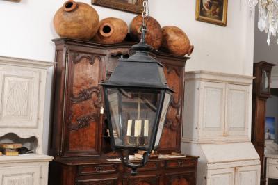 Turn of the Century French Iron and Glass Lantern Wired for the USA