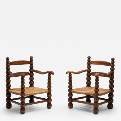 Turned French Low Chairs France 1960s