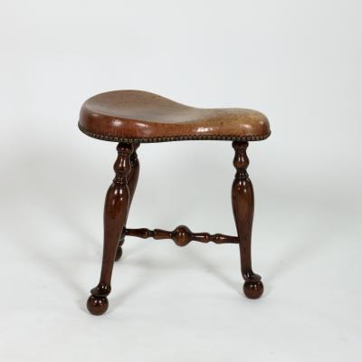 Turned Mahogany Three Legged Saddle Seat Stool English circa 1850