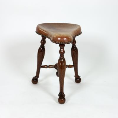 Turned Mahogany Three Legged Saddle Seat Stool English circa 1850