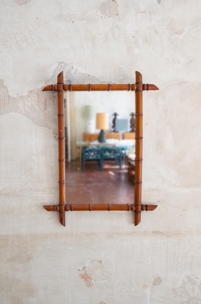 Turned Wood Faux Bamboo Mirror 1940s