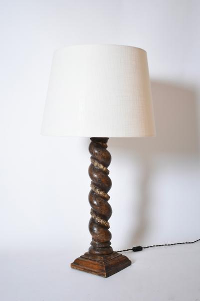 Turned wood column laurel pattern lamp XIXth c 