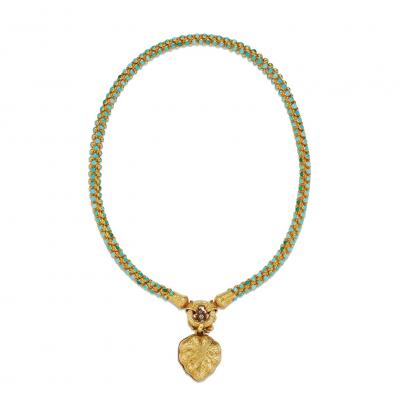 Turquoise Diamond and Enamel Serpent and Heart Locket Necklace