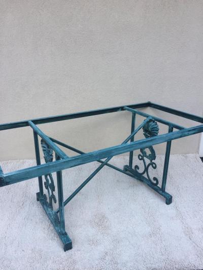 Turquoise Finish Aluminum Dolphin and Sea Shell Glass Top Dining Table